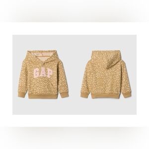 Girls Baby Gap Relaxed Logo Graphic Hoodie Warm Cotton Fleece Soft Pink Leopard